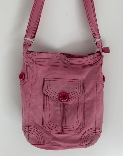 vintage katoenen schoudertas effen roze, Handtassen en Accessoires, Tassen | Schoudertassen, Gebruikt, Roze, Ophalen of Verzenden