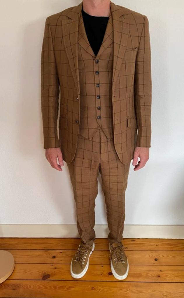 Costume 3 Pièces Wicket en Lin, Kleding | Heren, Kostuums en vesten, Zo goed als nieuw, Maat 46 (S) of kleiner, Bruin, Ophalen