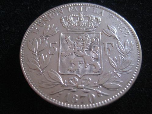Pièce en argent LEPOLD II, Belgique, 1870, 5 Francs, 0.900,, Timbres & Monnaies, Monnaies | Belgique, Monnaie en vrac, Argent
