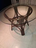 Table ronde en verre sur pied en osier, Maison & Meubles, Enlèvement, Utilisé, Verre