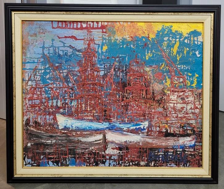 Willy BOSTEELS, in de haven, Antiquités & Art, Art | Peinture | Classique, Enlèvement ou Envoi