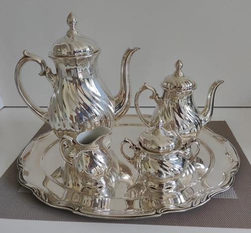 koffie- en theeservies in verzilverd porselein, Antiek en Kunst, Antiek | Porselein, Ophalen