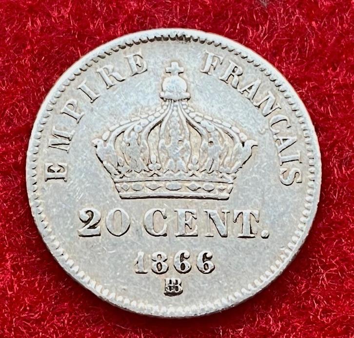 Muntencollectie - Franse munten van 20 cent 1866-67, Antiek en Kunst, Antiek | Zilver en Goud, Zilver, Ophalen of Verzenden