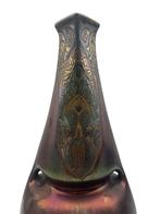 Art Nouveau vaas van iriserend aardewerk met polychroom deco, Ophalen of Verzenden