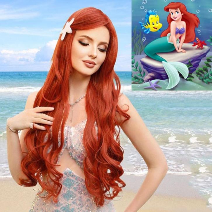 Luxe Kleine Zeemeermin Ariel pruik lang rood krull, Handtassen en Accessoires, Uiterlijk | Haarverzorging, Nieuw, Pruik of Haarverlenging