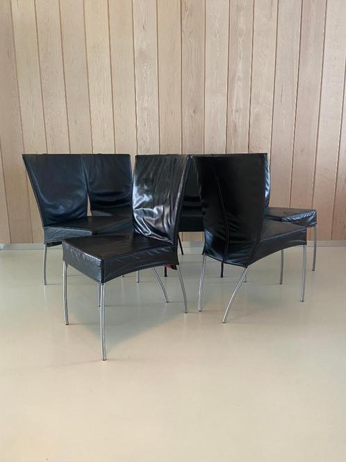 Montis Spica eetkamerstoel, Huis en Inrichting, Stoelen, Gebruikt, Vijf, Zes of meer stoelen, Leer, Metaal, Zwart, Ophalen