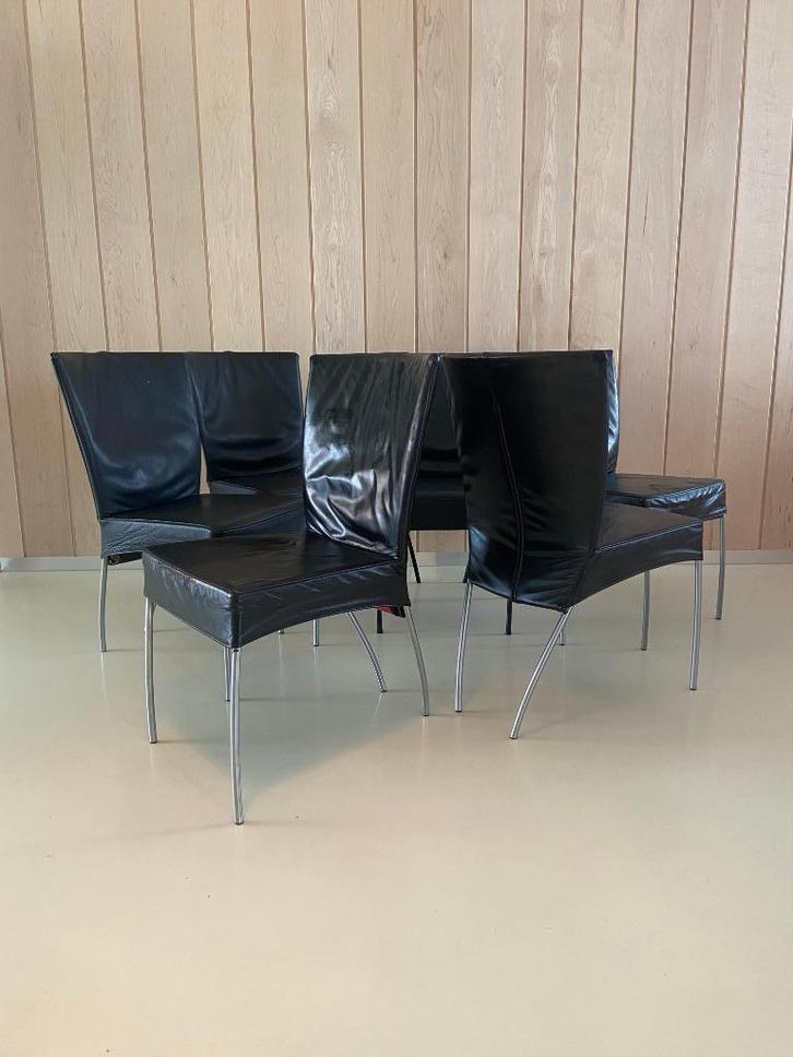 Montis Spica eetkamerstoel, Huis en Inrichting, Stoelen, Gebruikt, Vijf, Zes of meer stoelen, Leer, Metaal, Zwart, Ophalen