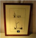 Mooie Oude Gravure '2 Zeilboten' - 43x33, Antiek en Kunst, Ophalen of Verzenden