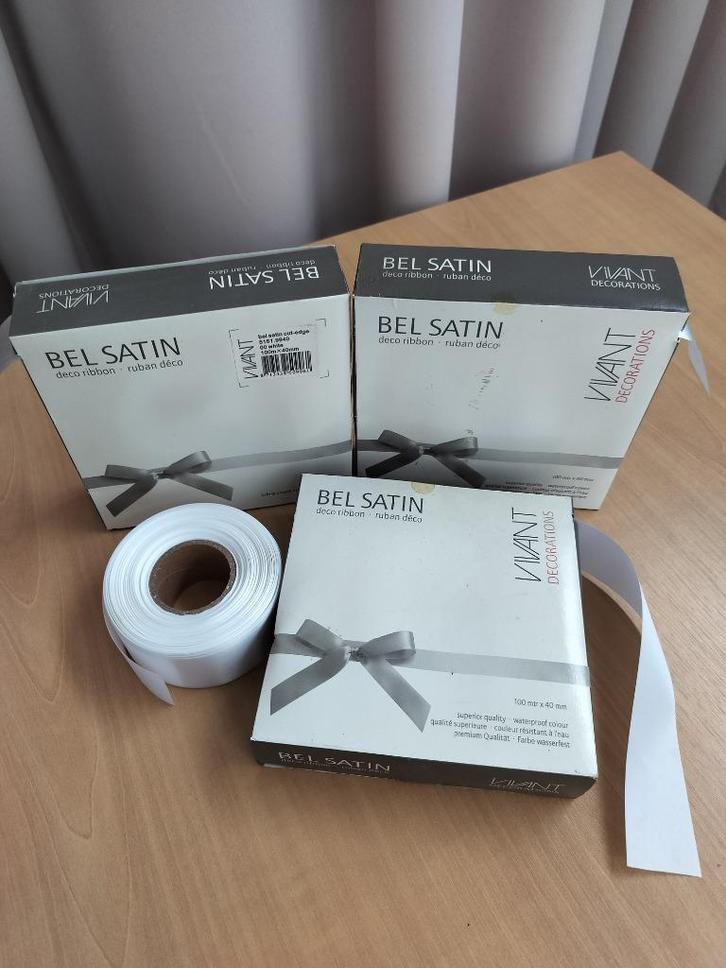 Wit Satijn lint Vivant   (bloemschikken), Hobby en Vrije tijd, Knutselen, Nieuw, Materiaal, Ophalen