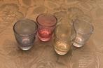4 borrelglaasjes in mooie kleuren, Ophalen of Verzenden, Gebruikt, Borrel- of Shotglas