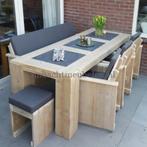 steigerhout tuinset exclusive TAFEL MET NATUURSTEEN Actie, Tuin en Terras, Verzenden, Bank, Steigerhout, Nieuw