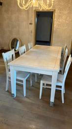 Tafel whitewashed en 6 stoelen, Huis en Inrichting, Ophalen, Gebruikt, Landelijk