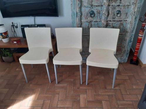 Set van 3 stoelen uit de jaren 80., Huis en Inrichting, Stoelen, Gebruikt, Drie, Metaal, Wit, Ophalen of Verzenden