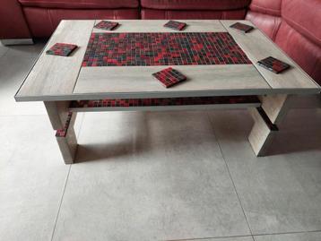 Salontafel + 6 onderleggers - uniek model - keramisch & hout beschikbaar voor biedingen