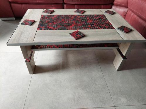 Salontafel + 6 onderleggers - uniek model  BOVENBLAD=TEGELS, Huis en Inrichting, Tafels | Salontafels, Zo goed als nieuw, Minder dan 50 cm