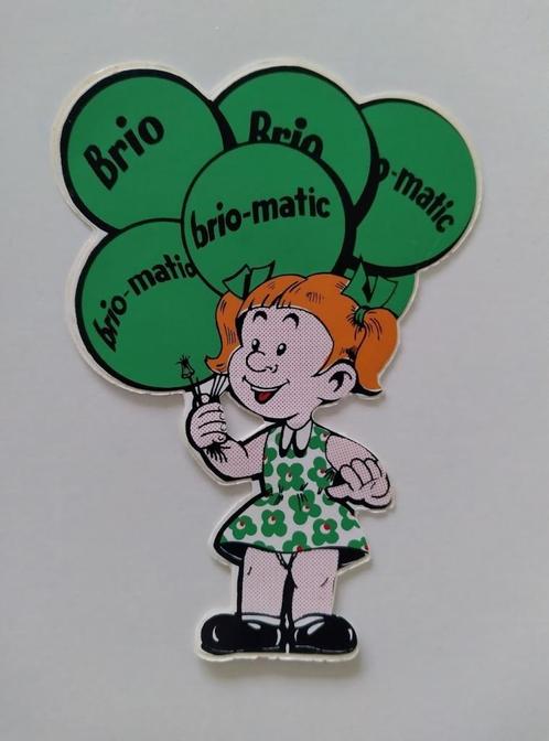 Vintage Sticker - Meisje groene ballonnen - Brio-Matic, Verzamelen, Stickers, Zo goed als nieuw, Bedrijf of Vereniging, Ophalen of Verzenden