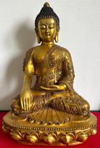 Rare Grand Bouddha en Bronze Doré Signé du Tibet, Antiquités & Art, Enlèvement ou Envoi