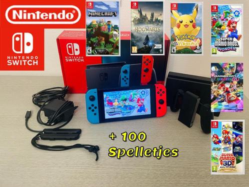 Nintendo switch met 100 spelletjes, Games en Spelcomputers, Spelcomputers | Nintendo Switch, Zo goed als nieuw, Switch Original