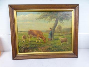 A6293. Gesigneerd antiek schilderij [Landschap] beschikbaar voor biedingen