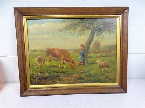 A6293. Gesigneerd antiek schilderij [Landschap], Antiek en Kunst, Kunst | Schilderijen | Klassiek, Ophalen of Verzenden