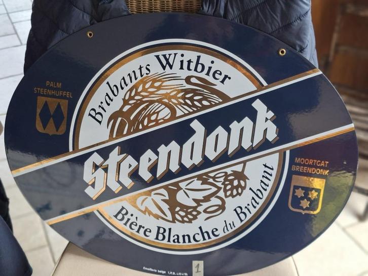 Geëmailleerd bord met witbier uit Steendonk Namur, Verzamelen, Biermerken, Zo goed als nieuw, Reclamebord, Plaat of Schild, Palm