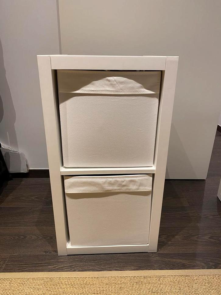 Kallax kastje ikea wit 2 vakken (+2x mand Dröna), Huis en Inrichting, Kasten | Wandmeubels, Gebruikt, Minder dan 100 cm, Minder dan 150 cm