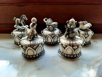 Vintage set 5x tinnen geboortedoosjes  beschikbaar voor biedingen