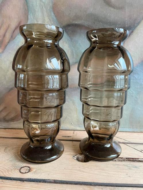 Paire de petites vases, verre fumé , Doyen art déco, Antiquités & Art, Antiquités | Verre & Cristal, Enlèvement ou Envoi