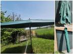 Groene teak parasol 4 x 4 meter, Waterdicht, Meer dan 4 meter, Gebruikt, Stokparasol