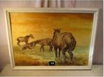 Mooi Oud Geschilderd Werk 'Paarden in de Wei' - 1966 - ADV, Ophalen of Verzenden