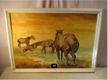 Mooi Oud Geschilderd Werk 'Paarden in de Wei' - 1966 - ADV beschikbaar voor biedingen