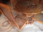 prachtige tafel met 4 rotan stoelen, Huis en Inrichting, Ophalen, Zo goed als nieuw, Rond, Glas