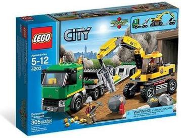 LEGO City Construction 4203 Excavator Transport MET DOOS, Enfants & Bébés, Enlèvement ou Envoi, Comme neuf, Ensemble complet, Lego