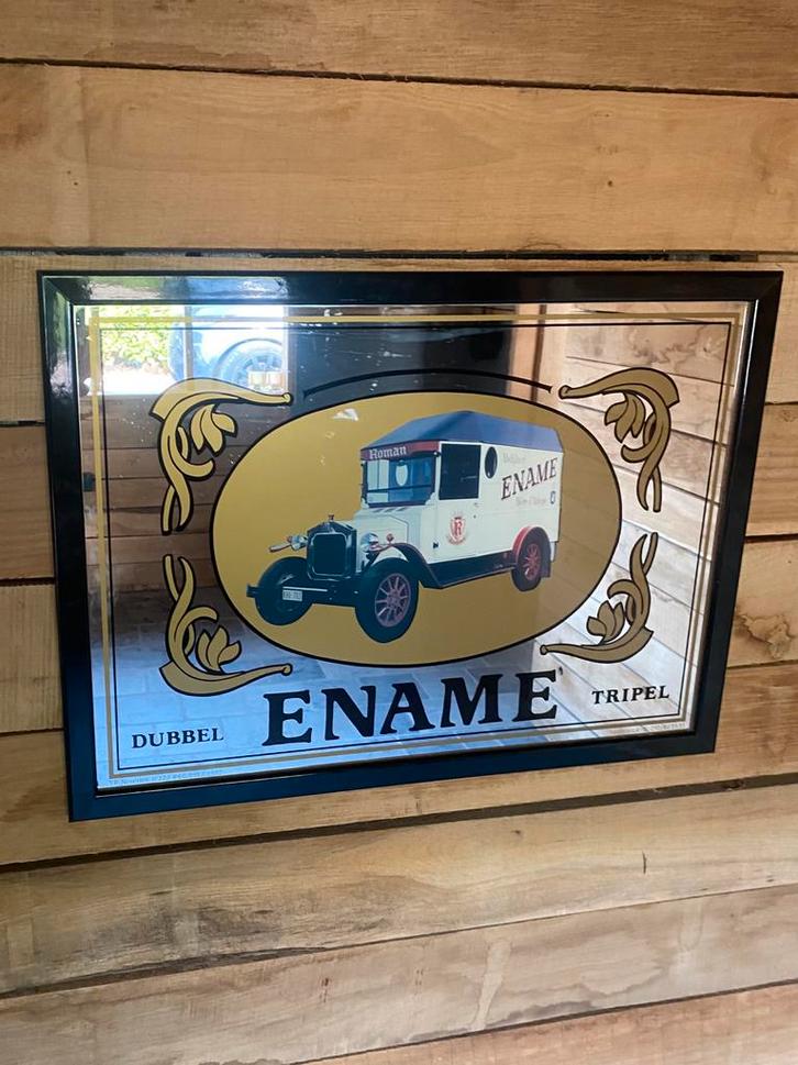 Originele Ename Dubbel & Tripel café-spiegel – 1992, Verzamelen, Biermerken, Zo goed als nieuw, Reclamebord, Plaat of Schild, Overige merken