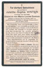 Bp. Wintein Juliette. ° Lessines 1894 † Brugge 1919, Collections, Images pieuses & Faire-part, Enlèvement ou Envoi, Image pieuse