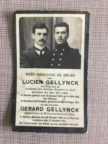 Soldaat Gellynck Menen gesneuveld Tienen 1914 WOI beschikbaar voor biedingen