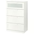 BRIMNES Ladekast met 4 lades, wit/frosted glas, 78x124 cm, Huis en Inrichting, Kasten | Ladekasten, 3 of 4 laden, Ophalen, Nieuw