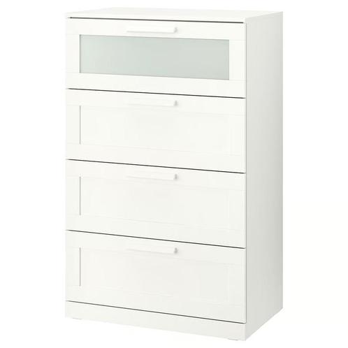 BRIMNES Ladekast met 4 lades, wit/frosted glas, 78x124 cm, Huis en Inrichting, Kasten | Ladekasten, Nieuw, Overige houtsoorten