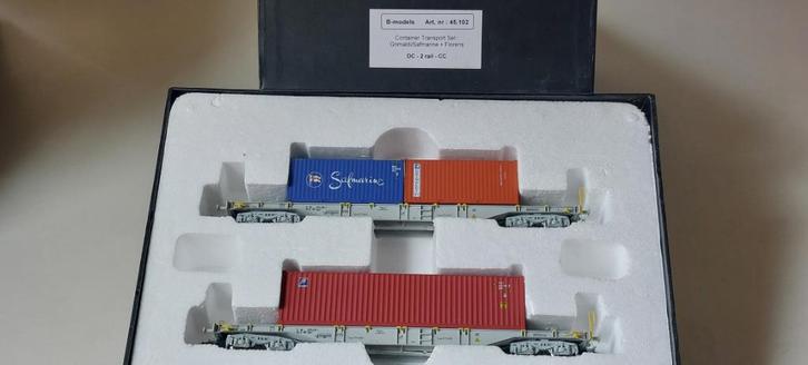 SNCB/NMBS B-MODELS SET VOOR CONTAINERTRANSPORT*HO*DC 45.102, Hobby en Vrije tijd, Modeltreinen | H0, Zo goed als nieuw, Wagon