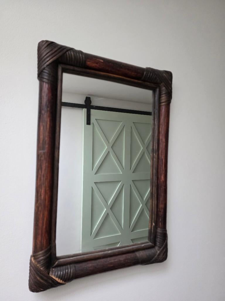 Klein Rotan spiegeltje, Antiek en Kunst, Antiek | Spiegels, Ophalen, Rechthoekig, Minder dan 50 cm, Minder dan 100 cm