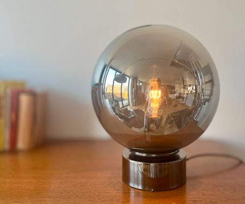 SUPERBE  Retro Chromed Glass Sfeerlamp, Huis en Inrichting, Lampen | Tafellampen, Zo goed als nieuw, Minder dan 50 cm, Glas, Ophalen of Verzenden