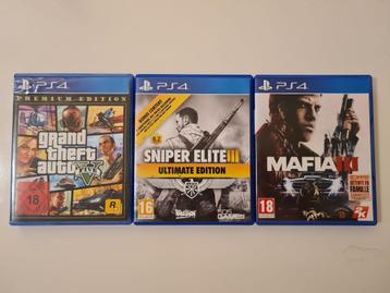 Jeux PS4 - Mafia 3, Grand Theft auto, Sniper elite 3