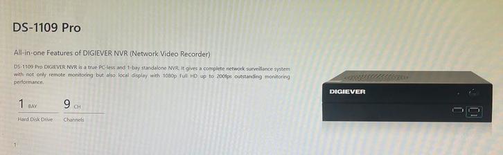Camerabewaking NVR Digiever DS1109-pro, Audio, Tv en Foto, Videobewaking, Zo goed als nieuw, Ophalen of Verzenden