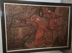 0ude ingeschilderde plaat met reeen, Antiek en Kunst, Ophalen