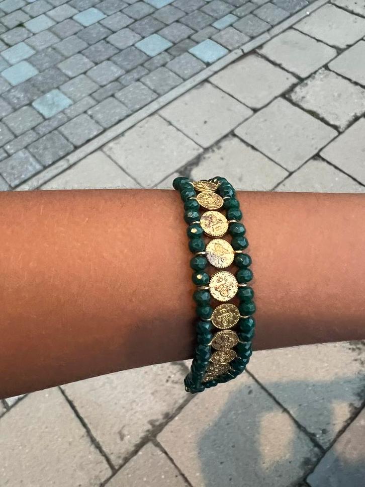 Groen Marokkaans armband, Handtassen en Accessoires, Armbanden, Zo goed als nieuw, Goud, Groen, Ophalen