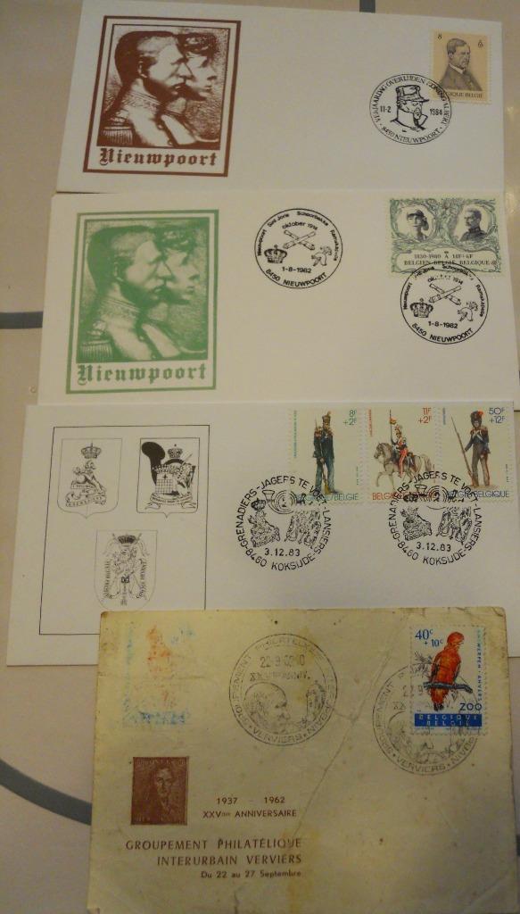 4 enveloppes première émission avec oblitération spéciale, Postzegels en Munten, Postzegels | Europa | België, Gestempeld, 1e dag stempel
