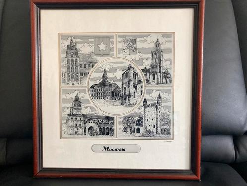 MAASTRICHT: Ingelijste stadsgezicht-tekening van Maastricht., Antiek en Kunst, Kunst | Tekeningen en Fotografie, Ophalen of Verzenden