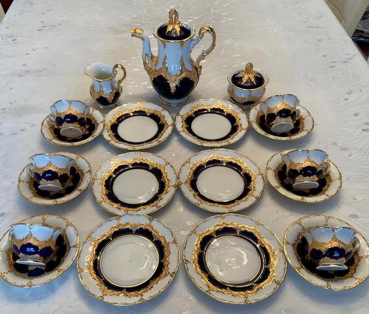 Servies  Meissen B-FORM Bleu Cobalt Full Gold 21 pièces, Antiek en Kunst, Antiek | Servies compleet, Ophalen