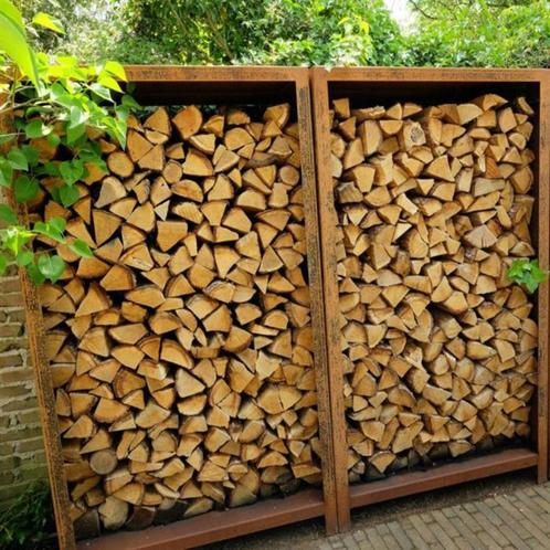 Cortenstaal houtopslag, tuinkast, tuinbank, Tuin en Terras, Brandhout, Blokken, Ophalen of Verzenden