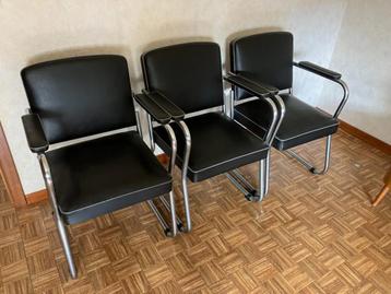 set van 3 vintage stoelen jaren 50, Huis en Inrichting, Stoelen, Ophalen, Gebruikt, Drie, Zwart